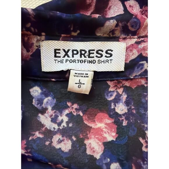 Express Portofino Floral Semi Sheer Roll Tab Sleeve Blouse Size Large - Picture 3 of 7
